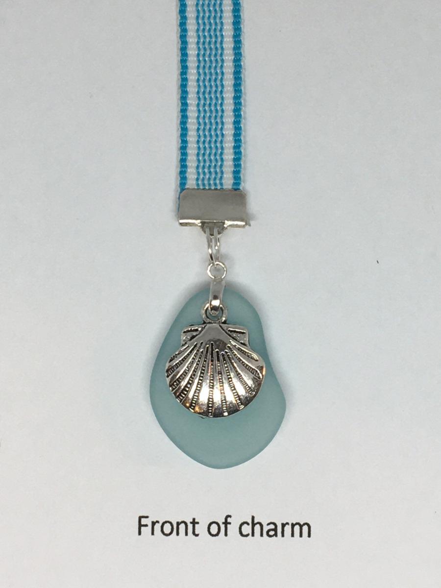 Seashell bookmark,  Sea Glass bookmark, Clam Shell, Beach Bookmark -Clips to book cover then mark page with ribbon. Never lose your bookmark picture