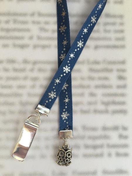 Cute Winter Owl Bookmark with Snowflake ribbon, Hedwig Bookmark - Clip to book cover then mark page with ribbon. Never lose your bookmark! picture