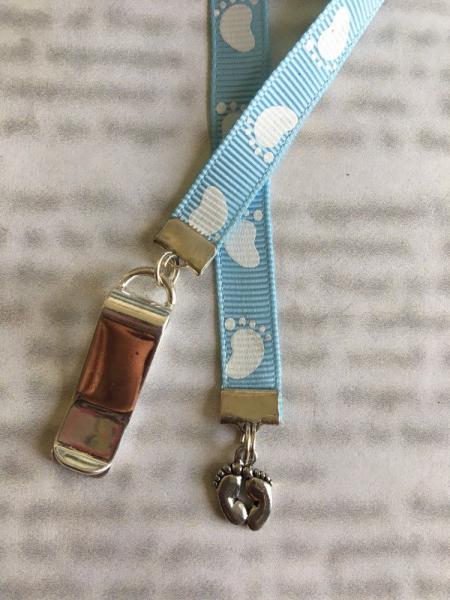 Baby Feet  / Baby Girl Bookmark / Baby Boy Bookmark / Gender Reveal  - Clip to book cover then mark page with ribbon picture