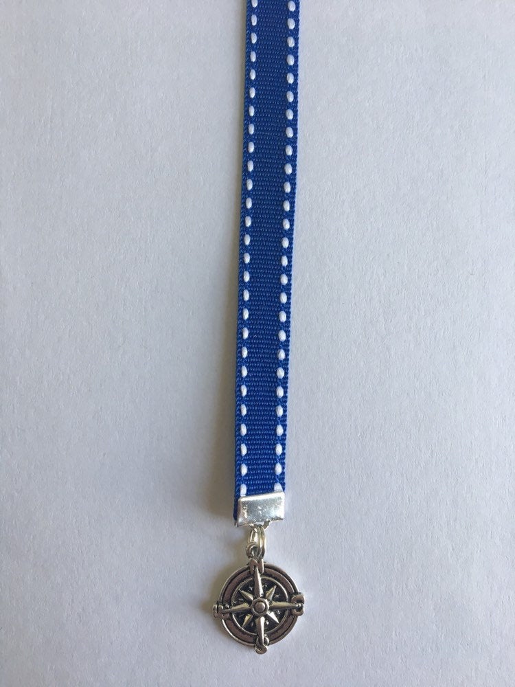 Nautical bookmark / Anchor Bookmark / Boating Compass Rose  - Clips to cover, mark page with ribbon. Never lose the bookmark picture
