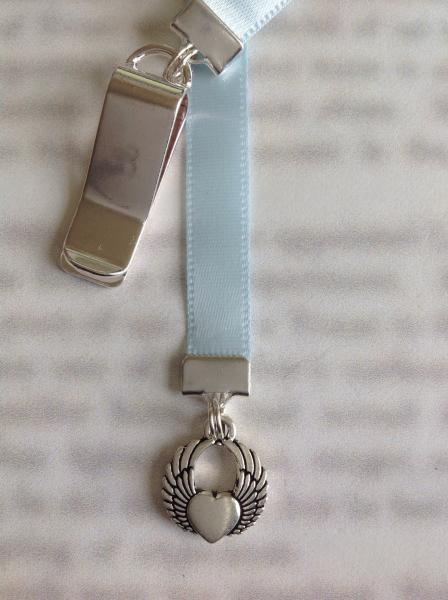 Angel Wings bookmark / Angel Bookmark / Guardian Angel  Clip to cover then mark page with ribbon. Never lose your bookmark!