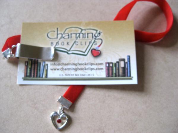Red Crystal Heart bookmark / Love Bookmark  Attach clip to book cover then mark page with ribbon. Never lose your bookmark! picture