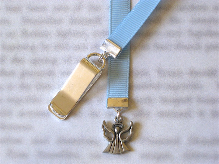 Angel bookmark / Christian bookmark - Attach clip to book cover then mark the page with the ribbon. Never lose your bookmark! picture