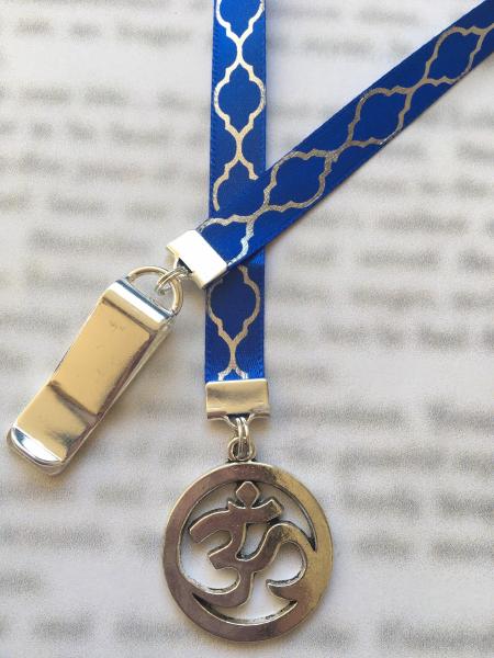 Yoga Bookmark, Om Bookmark, Aum Bookmark, Meditation bookmark  - Clips to book cover, then mark page with ribbon. Never lose your bookmark! picture