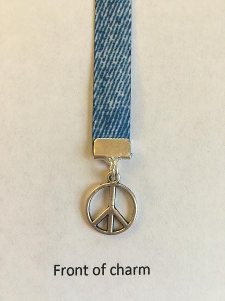 Peace Sign bookmark with clip - Attach clip to book cover then mark the page with the ribbon. Never lose your bookmark! picture