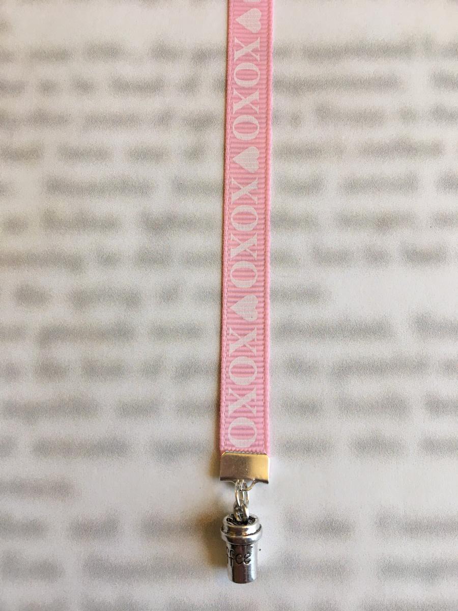Coffee bookmark / Coffee Lover bookmark  - Attach clip to book cover then mark the page with the ribbon. Never lose your bookmark! picture