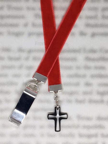 Cosmojet Crystal Cross bookmark  Attach clip to book cover then mark your page with the ribbon. Never lose your bookmark!