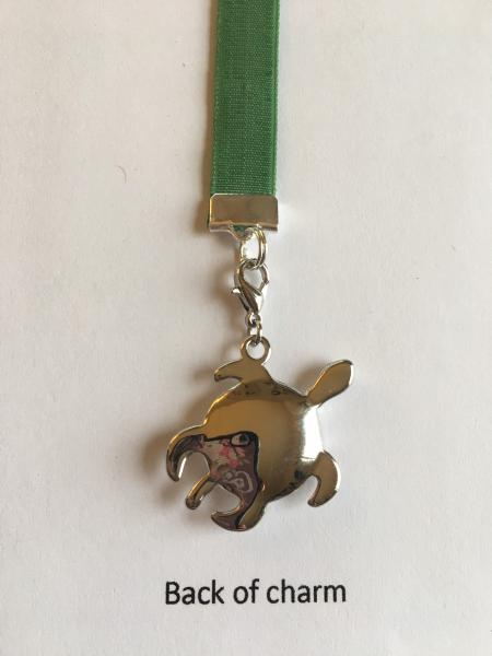 Exquisite Swarovski Turtle bookmark with faceted crystal, Sea Turtle bookmark- Attach clip to book cover then mark page with ribbon & charm picture