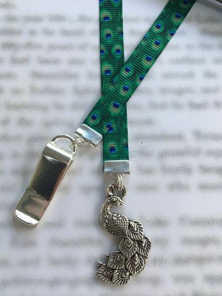 Peacock bookmark / Cute Bookmark / Book Lover gift - Clips to book cover then mark page with ribbon. Never lose your bookmark! picture