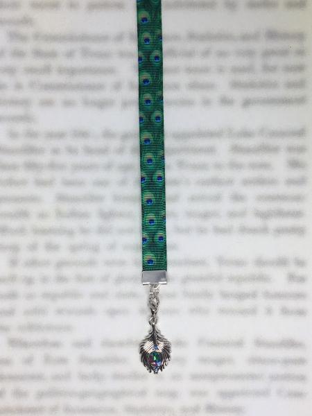Peacock Feather Bookmark / Exquisite Swarovski Crystal Unique Gift -Attach clip to book cover then mark page with ribbon & charm picture