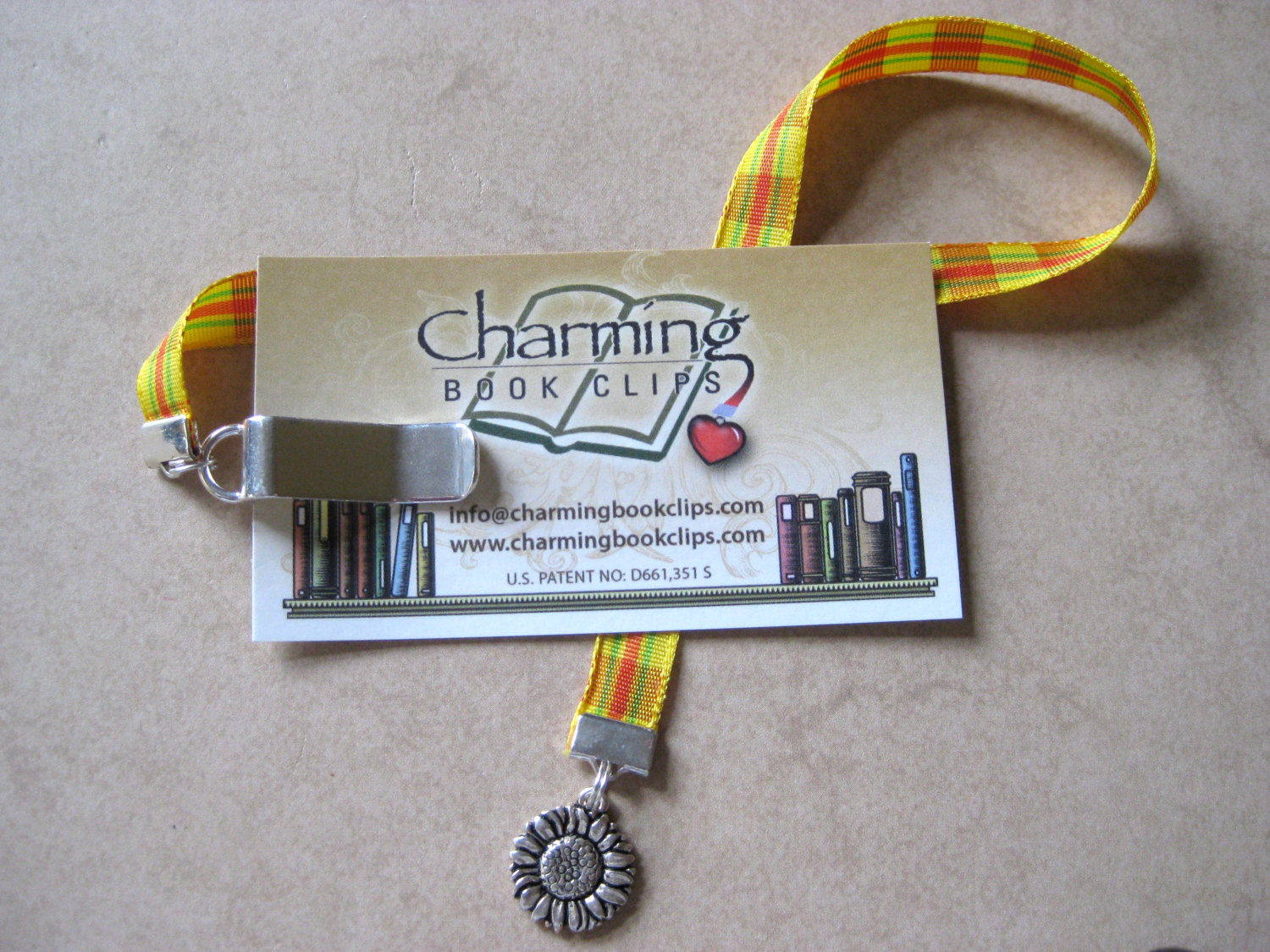 Sunflower Bookmark / Gardner Bookmark  - Attach clip to book cover then mark the page with ribbon. Never lose your bookmark! picture