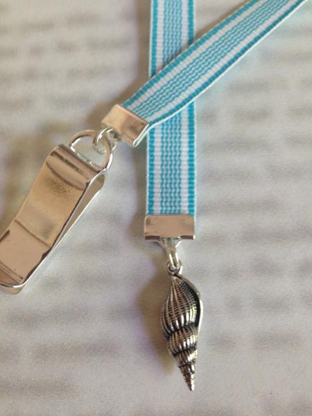 Seashell Bookmark / Beach Lover Bookmark  - Clip to book cover then mark page with ribbon. Never lose your bookmark! picture