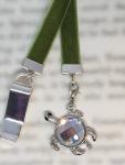 Turtle Bookmark / Exquisite Swarovski Crystal Unique Gift /Tortoise Bookmark- Attach clip to book cover then mark page with ribbon & charm