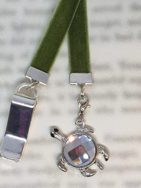 Turtle Bookmark / Exquisite Swarovski Crystal Unique Gift /Tortoise Bookmark- Attach clip to book cover then mark page with ribbon & charm picture