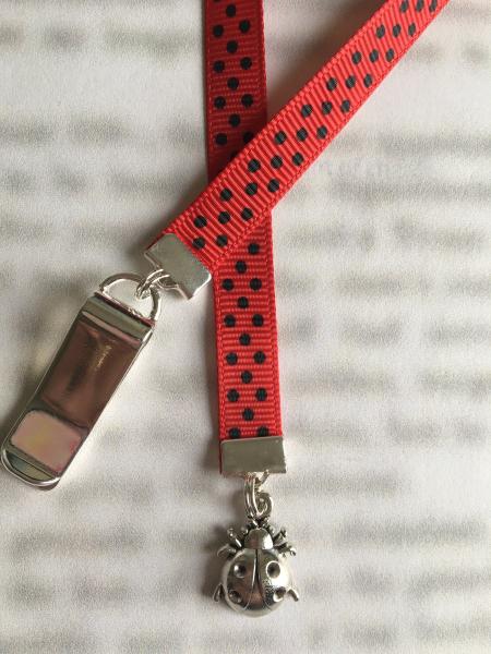 Ladybug Bookmark / Cute bookmark - Attach to book cover then mark page with ribbon. Never lose your bookmark! picture