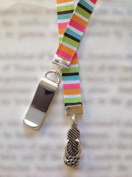 Flip Flop bookmark / Cute Bookmark  - Clip to book cover then mark page with ribbon. Never lose your bookmark! picture