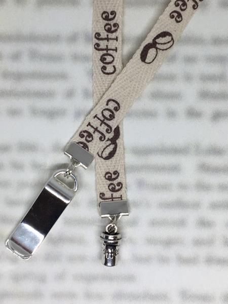 Coffee bookmark / Coffee Lover bookmark  - Attach clip to book cover then mark the page with the ribbon. Never lose your bookmark!