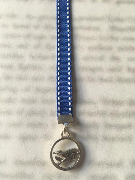 Blue Bird bookmark / BIrd Bookmark / Dove Bookmark - Clip to book cover then mark page with ribbon. Never lose your bookmark! picture