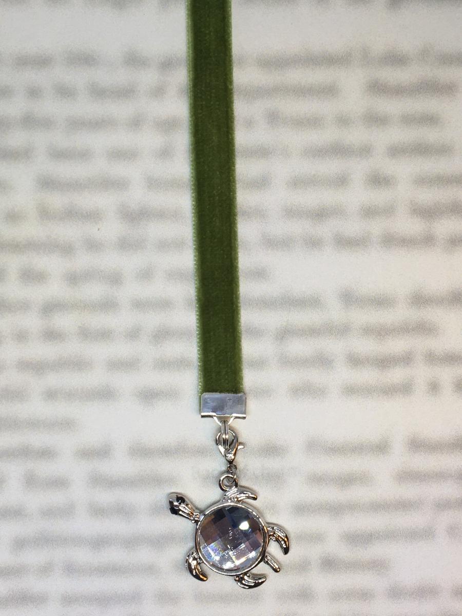 Turtle Bookmark / Exquisite Swarovski Crystal Unique Gift /Tortoise Bookmark- Attach clip to book cover then mark page with ribbon & charm picture
