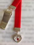 Red Crystal Heart bookmark / Love Bookmark  Attach clip to book cover then mark page with ribbon. Never lose your bookmark!