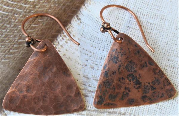 Hammered Copper Drop Triangular Earrings picture