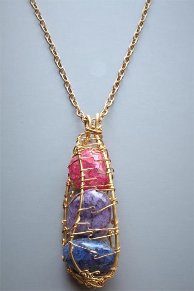 Genesis Wire Wrapped Three Stone Agate Necklace picture