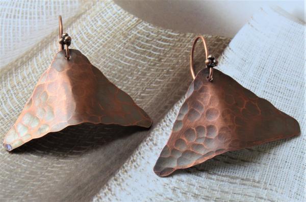 Hammered Copper Drop Triangle Earrings