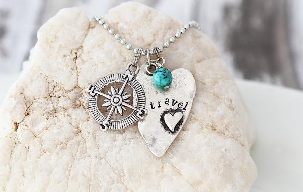 Travel Hand Stamped Heart Necklace picture