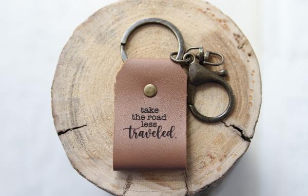 Take The Road Less Traveled Leather Keychain picture