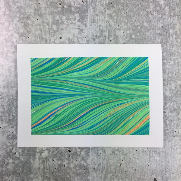 Blank card with marbled paper, Blues/Greens