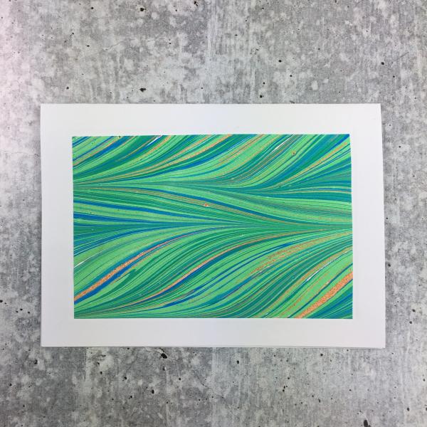 Blank card with marbled paper, Blues/Greens picture