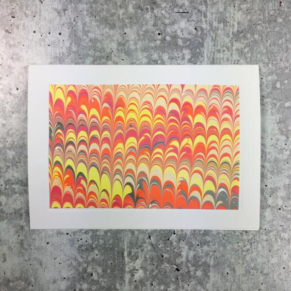 Blank card with marbled paper, Yellows/Reds/Pinks
