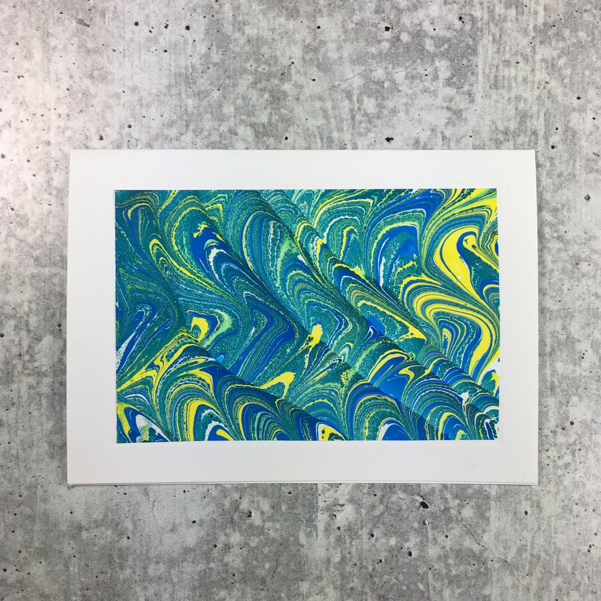 Blank card with marbled paper, Waves picture