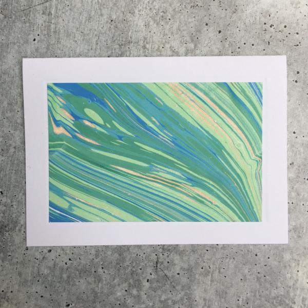 Blank card with marbled paper, Blues/Greens picture