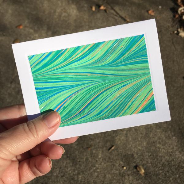 Blank card with marbled paper, Blues/Greens picture