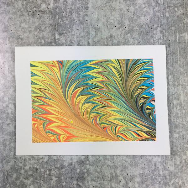 Blank card with marbled paper, Feathers picture