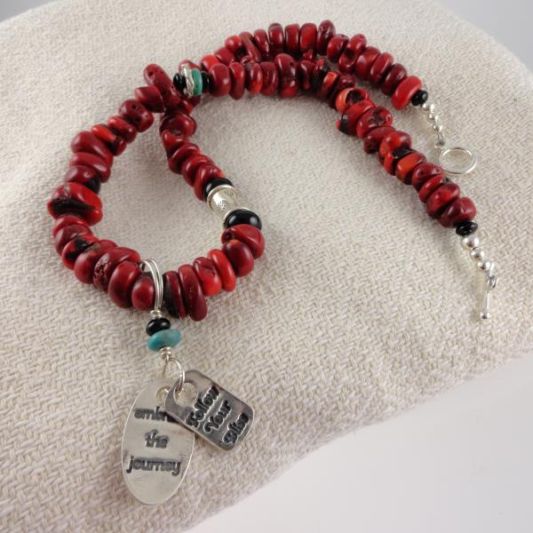 Red Coral and Fine Silver Mantra Necklace picture