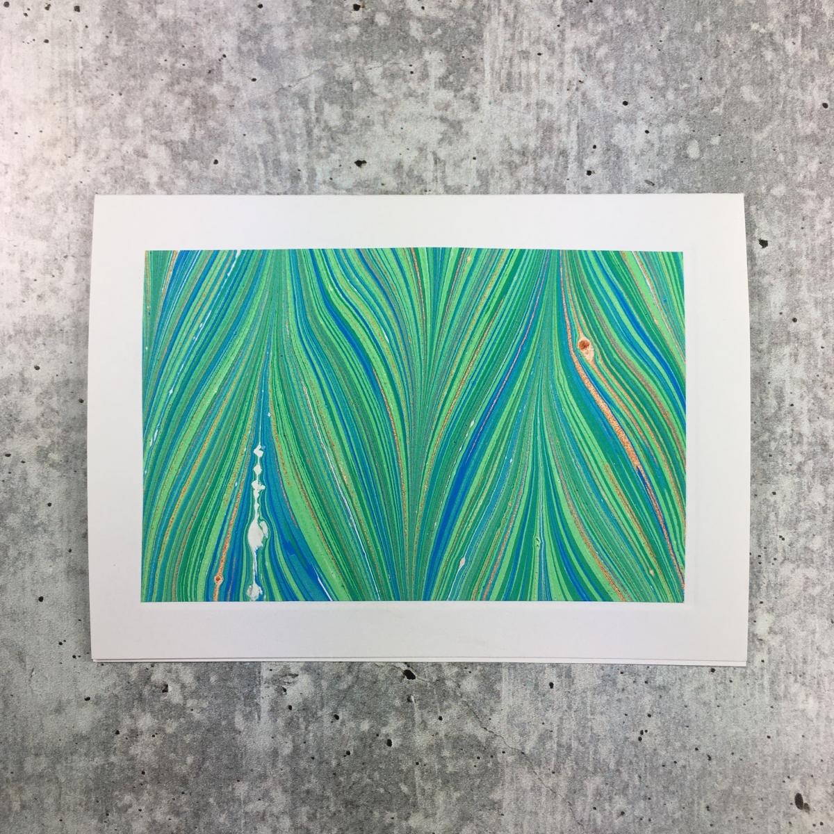 Blank card with marbled paper, Blues/Greens picture