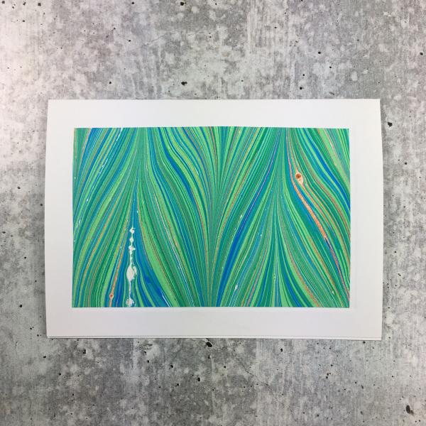 Blank card with marbled paper, Blues/Greens picture