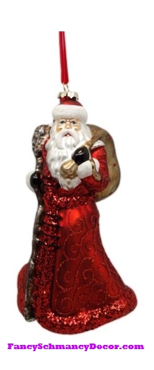 7.5" Hand Blown Top Glass Santa Ornament by D Stevens