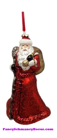 7.5" Hand Blown Top Glass Santa Ornament by D Stevens picture