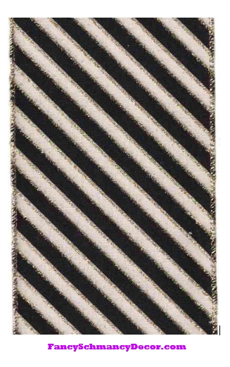 4" X 10yd Cotton Linen Diagonal Stripe Wired Ribbon picture