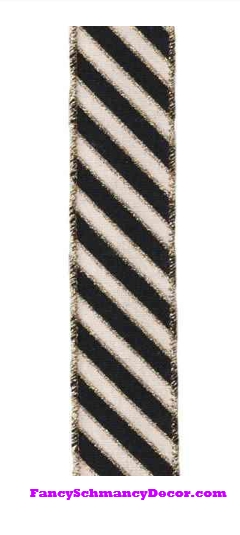 1.5" X 10yd Cotton Linen Diagonal Stripe Wired Ribbon picture