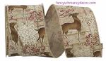 2.5" x 10 yds Deer Filigree Natural Wired Edge Ribbon