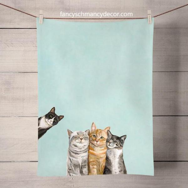 Feline Friends - Three Cats Plus One Tea Towel picture