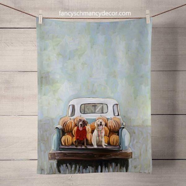Fall - Lab Pups In Truck Tea Towel