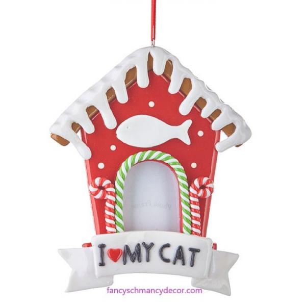 5.5" Gingerbread Cat House Frame Ornament by RAZ Imports picture