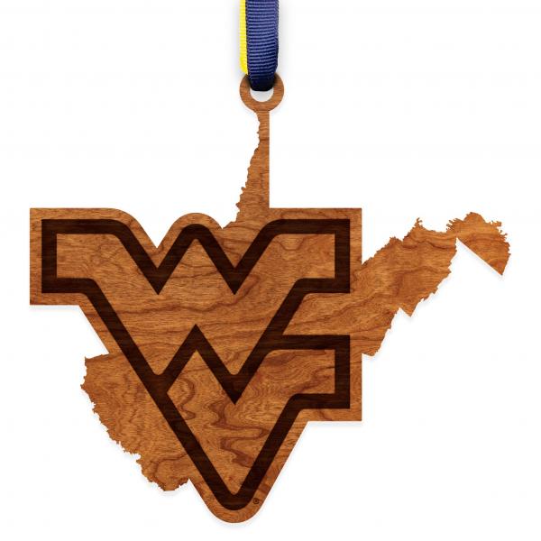 WVU - Ornament - State Map with Block WV