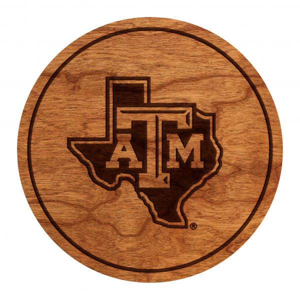 Texas A&M Aggies Coaster State Map with Block "TAM"