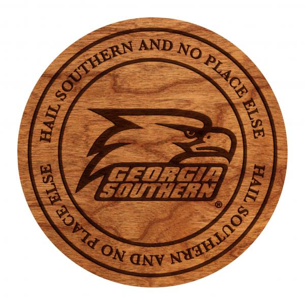 Georgia Southern University - Coaster - Athletic Eagle Head Logo with "HAIL SOUTHERN AND NO PLACE ELSE" - Cherry - by LazerEdge